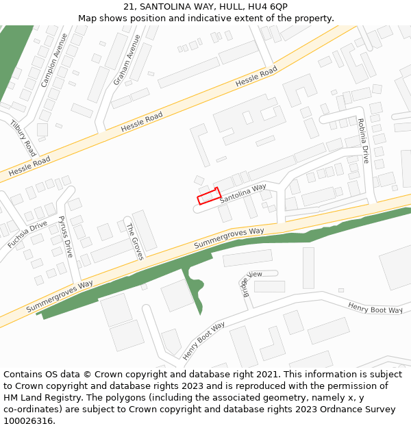 21, SANTOLINA WAY, HULL, HU4 6QP: Location map and indicative extent of plot