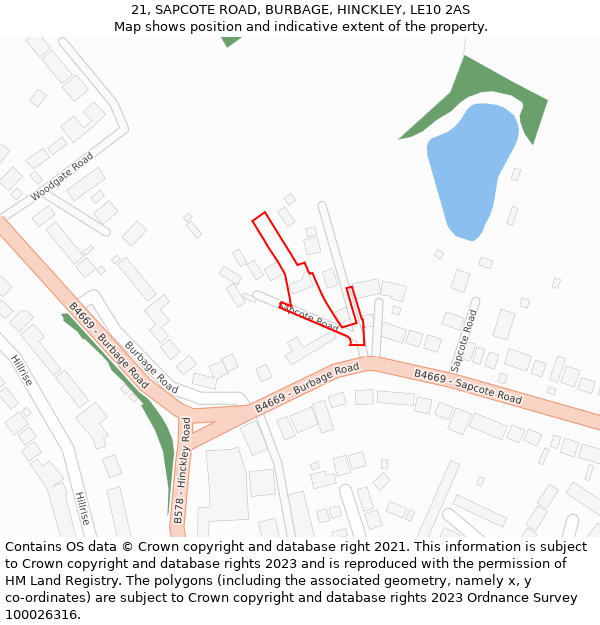 21, SAPCOTE ROAD, BURBAGE, HINCKLEY, LE10 2AS: Location map and indicative extent of plot