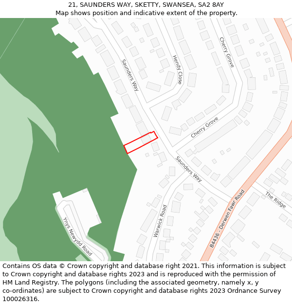 21, SAUNDERS WAY, SKETTY, SWANSEA, SA2 8AY: Location map and indicative extent of plot