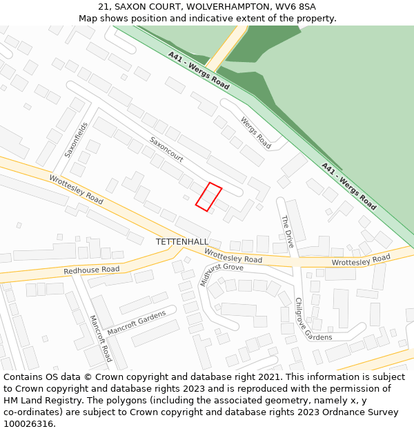 21, SAXON COURT, WOLVERHAMPTON, WV6 8SA: Location map and indicative extent of plot