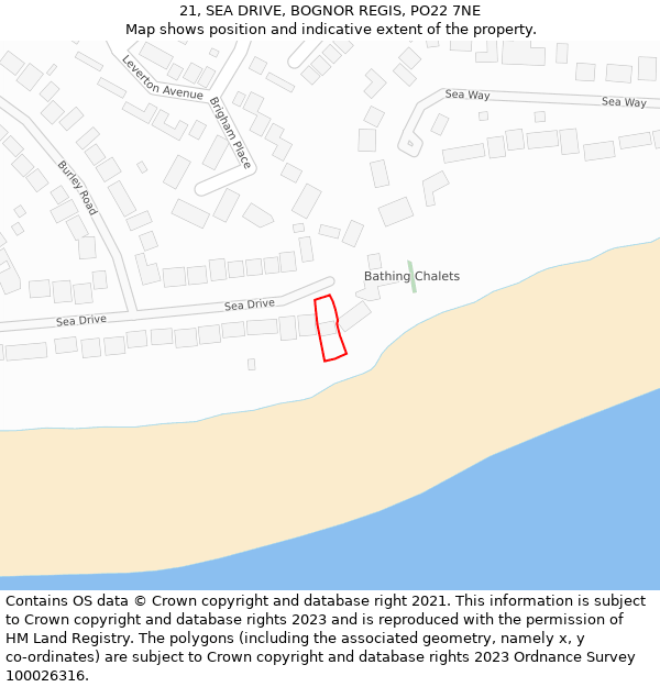 21, SEA DRIVE, BOGNOR REGIS, PO22 7NE: Location map and indicative extent of plot