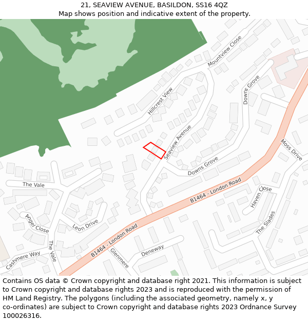 21, SEAVIEW AVENUE, BASILDON, SS16 4QZ: Location map and indicative extent of plot