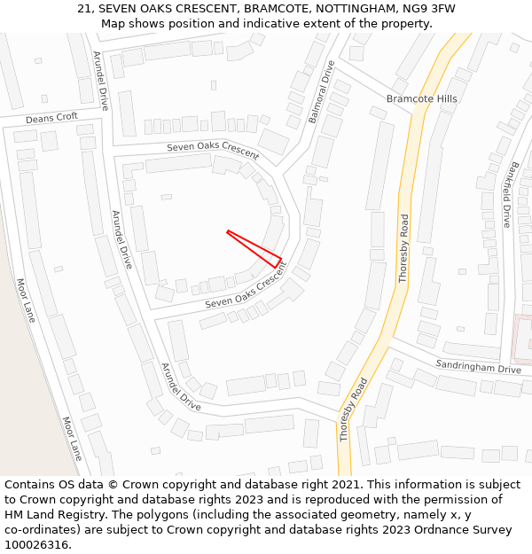 21, SEVEN OAKS CRESCENT, BRAMCOTE, NOTTINGHAM, NG9 3FW: Location map and indicative extent of plot