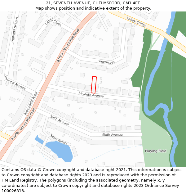 21, SEVENTH AVENUE, CHELMSFORD, CM1 4EE: Location map and indicative extent of plot