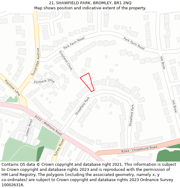 21, SHAWFIELD PARK, BROMLEY, BR1 2NQ: Location map and indicative extent of plot