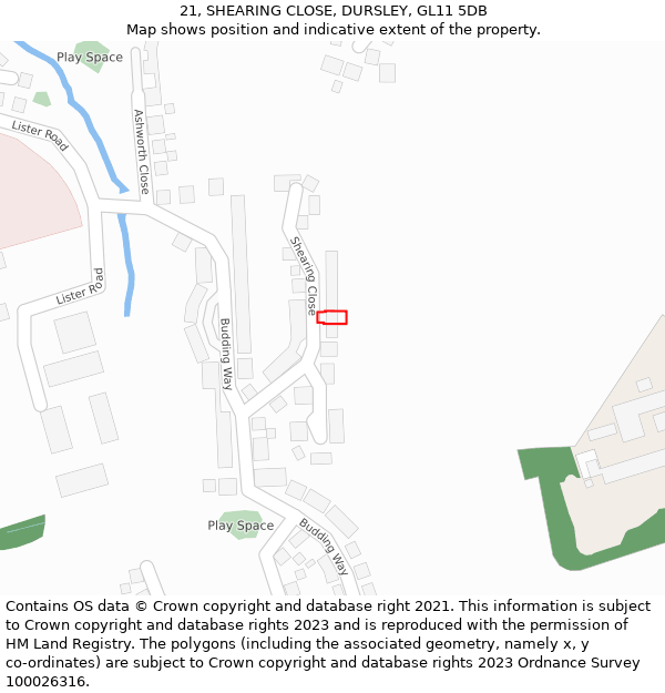 21, SHEARING CLOSE, DURSLEY, GL11 5DB: Location map and indicative extent of plot