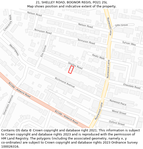 21, SHELLEY ROAD, BOGNOR REGIS, PO21 2SL: Location map and indicative extent of plot