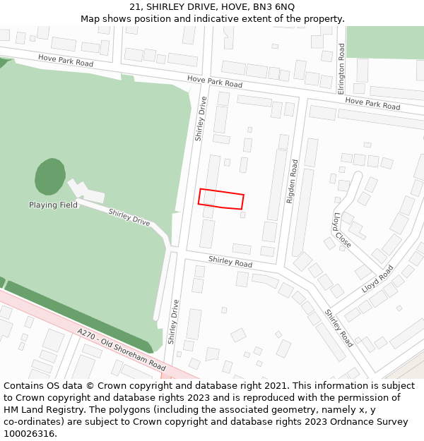 21, SHIRLEY DRIVE, HOVE, BN3 6NQ: Location map and indicative extent of plot