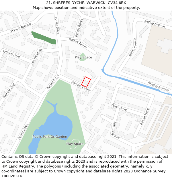 21, SHRERES DYCHE, WARWICK, CV34 6BX: Location map and indicative extent of plot