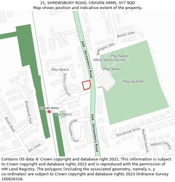 21, SHREWSBURY ROAD, CRAVEN ARMS, SY7 9QD: Location map and indicative extent of plot