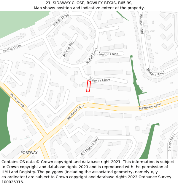 21, SIDAWAY CLOSE, ROWLEY REGIS, B65 9SJ: Location map and indicative extent of plot