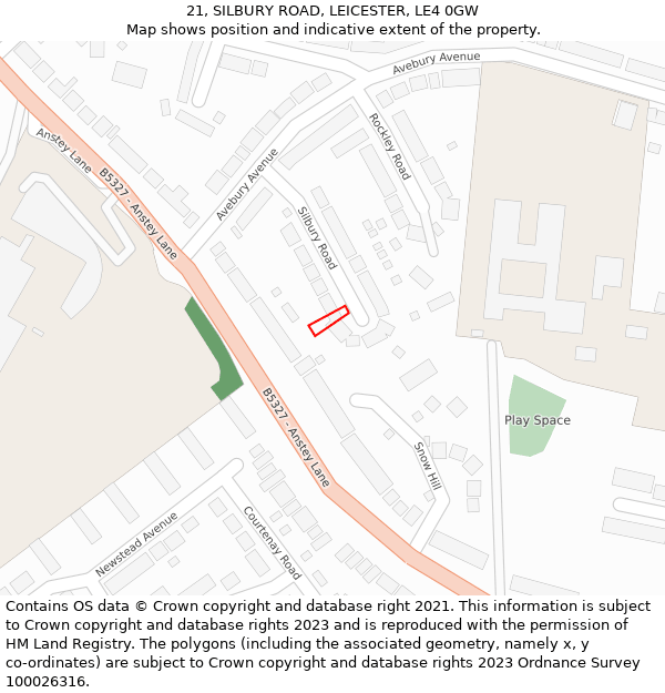 21, SILBURY ROAD, LEICESTER, LE4 0GW: Location map and indicative extent of plot