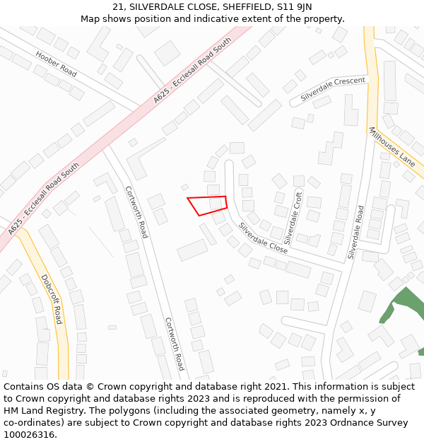 21, SILVERDALE CLOSE, SHEFFIELD, S11 9JN: Location map and indicative extent of plot