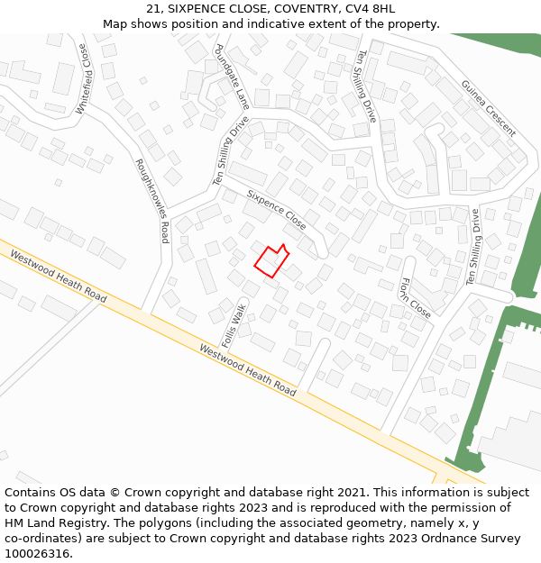 21, SIXPENCE CLOSE, COVENTRY, CV4 8HL: Location map and indicative extent of plot