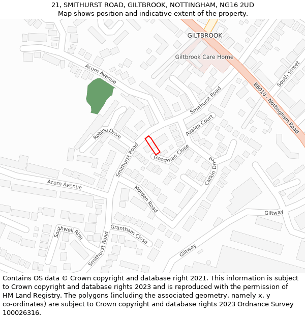 21, SMITHURST ROAD, GILTBROOK, NOTTINGHAM, NG16 2UD: Location map and indicative extent of plot