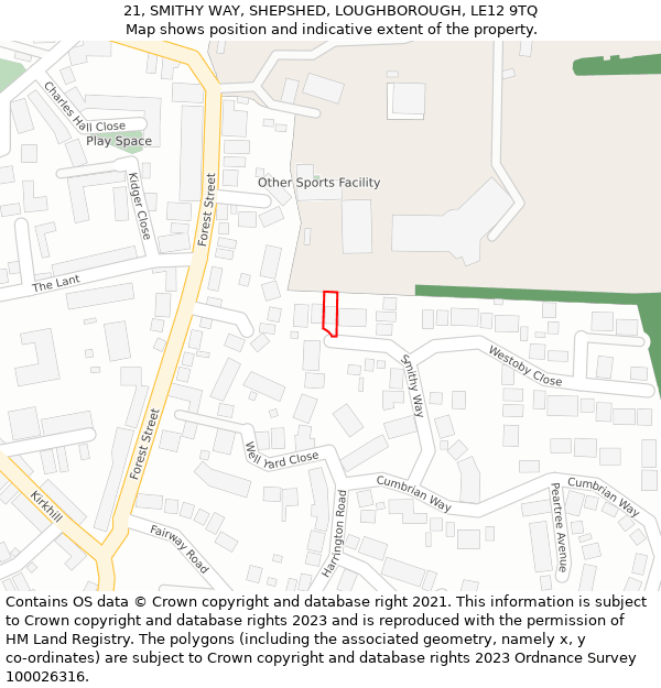 21, SMITHY WAY, SHEPSHED, LOUGHBOROUGH, LE12 9TQ: Location map and indicative extent of plot