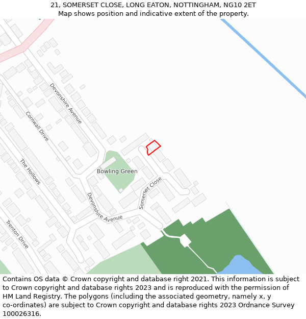 21, SOMERSET CLOSE, LONG EATON, NOTTINGHAM, NG10 2ET: Location map and indicative extent of plot