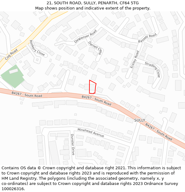 21, SOUTH ROAD, SULLY, PENARTH, CF64 5TG: Location map and indicative extent of plot