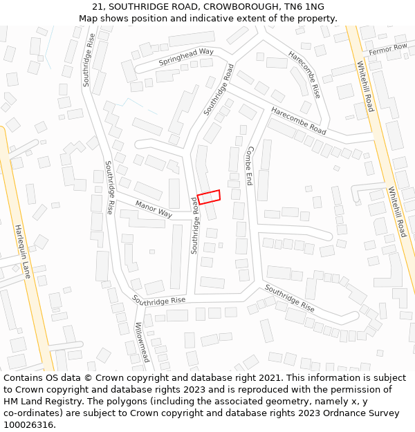 21, SOUTHRIDGE ROAD, CROWBOROUGH, TN6 1NG: Location map and indicative extent of plot