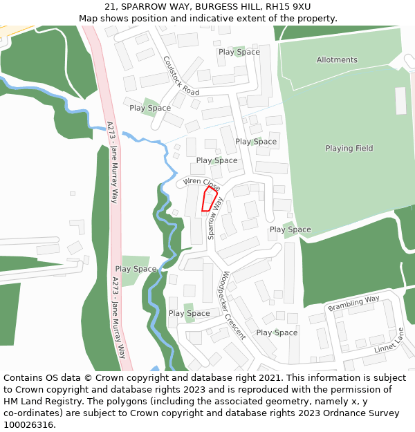 21, SPARROW WAY, BURGESS HILL, RH15 9XU: Location map and indicative extent of plot