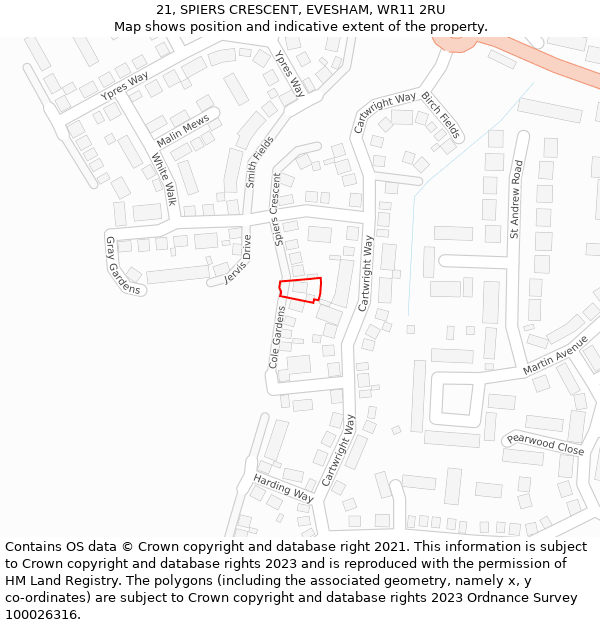 21, SPIERS CRESCENT, EVESHAM, WR11 2RU: Location map and indicative extent of plot