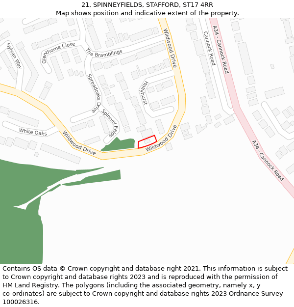 21, SPINNEYFIELDS, STAFFORD, ST17 4RR: Location map and indicative extent of plot