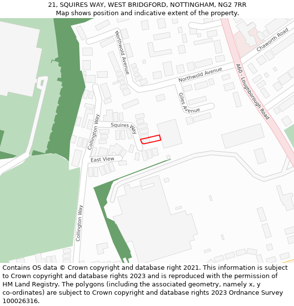 21, SQUIRES WAY, WEST BRIDGFORD, NOTTINGHAM, NG2 7RR: Location map and indicative extent of plot