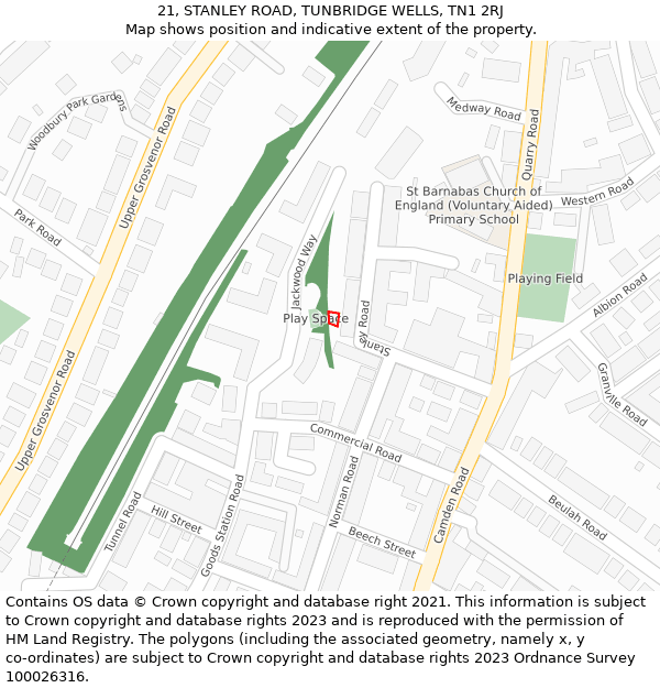 21, STANLEY ROAD, TUNBRIDGE WELLS, TN1 2RJ: Location map and indicative extent of plot