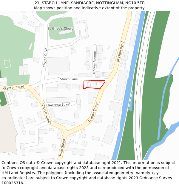 21, STARCH LANE, SANDIACRE, NOTTINGHAM, NG10 5EB: Location map and indicative extent of plot