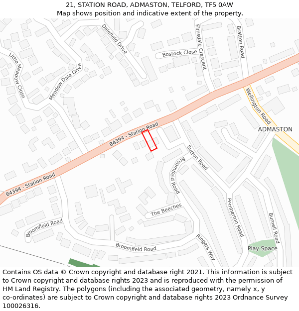 21, STATION ROAD, ADMASTON, TELFORD, TF5 0AW: Location map and indicative extent of plot