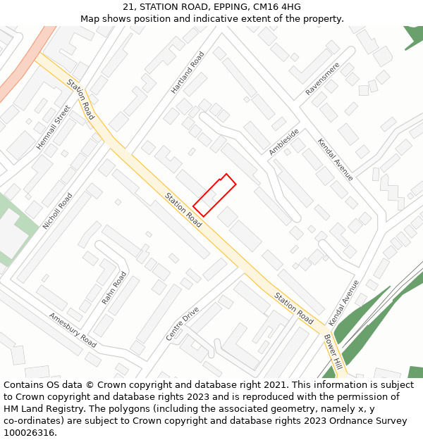 21, STATION ROAD, EPPING, CM16 4HG: Location map and indicative extent of plot