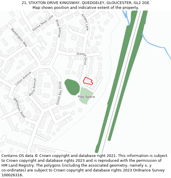 21, STAXTON DRIVE KINGSWAY, QUEDGELEY, GLOUCESTER, GL2 2GE: Location map and indicative extent of plot