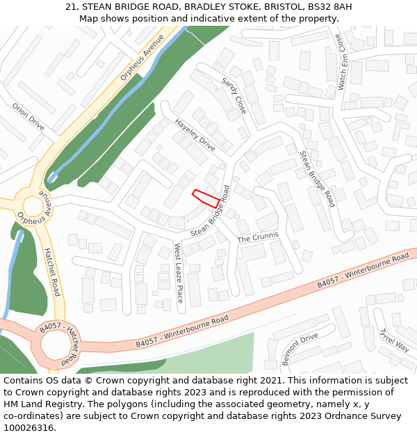 21, STEAN BRIDGE ROAD, BRADLEY STOKE, BRISTOL, BS32 8AH: Location map and indicative extent of plot