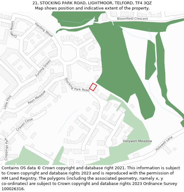 21, STOCKING PARK ROAD, LIGHTMOOR, TELFORD, TF4 3QZ: Location map and indicative extent of plot