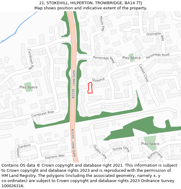 21, STOKEHILL, HILPERTON, TROWBRIDGE, BA14 7TJ: Location map and indicative extent of plot