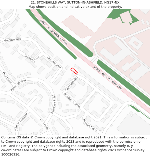 21, STONEHILLS WAY, SUTTON-IN-ASHFIELD, NG17 4JX: Location map and indicative extent of plot