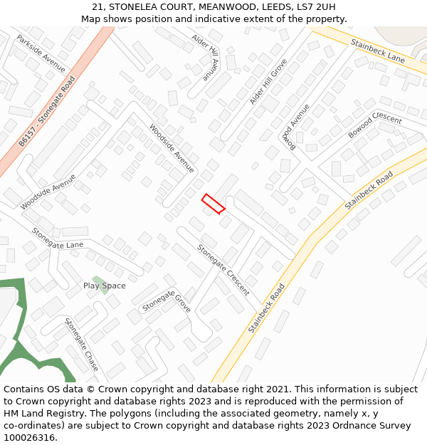 21, STONELEA COURT, MEANWOOD, LEEDS, LS7 2UH: Location map and indicative extent of plot