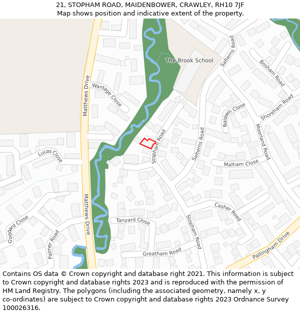 21, STOPHAM ROAD, MAIDENBOWER, CRAWLEY, RH10 7JF: Location map and indicative extent of plot