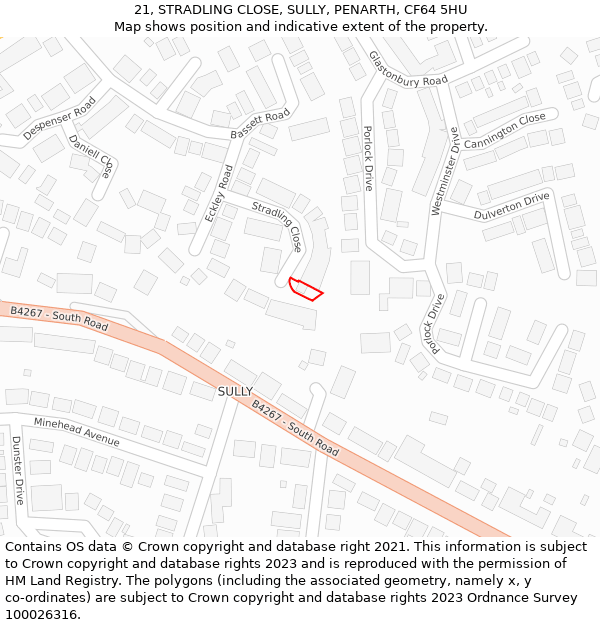 21, STRADLING CLOSE, SULLY, PENARTH, CF64 5HU: Location map and indicative extent of plot
