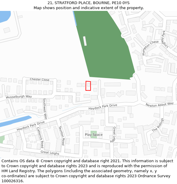 21, STRATFORD PLACE, BOURNE, PE10 0YS: Location map and indicative extent of plot