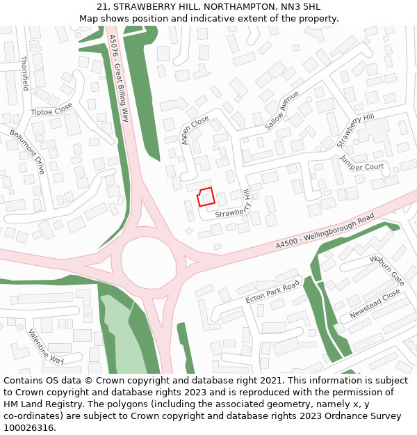 21, STRAWBERRY HILL, NORTHAMPTON, NN3 5HL: Location map and indicative extent of plot