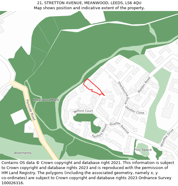 21, STRETTON AVENUE, MEANWOOD, LEEDS, LS6 4QU: Location map and indicative extent of plot