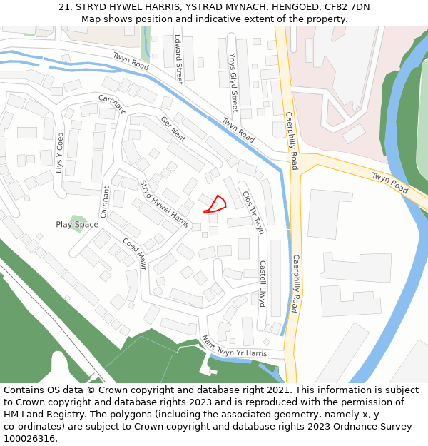 21, STRYD HYWEL HARRIS, YSTRAD MYNACH, HENGOED, CF82 7DN: Location map and indicative extent of plot