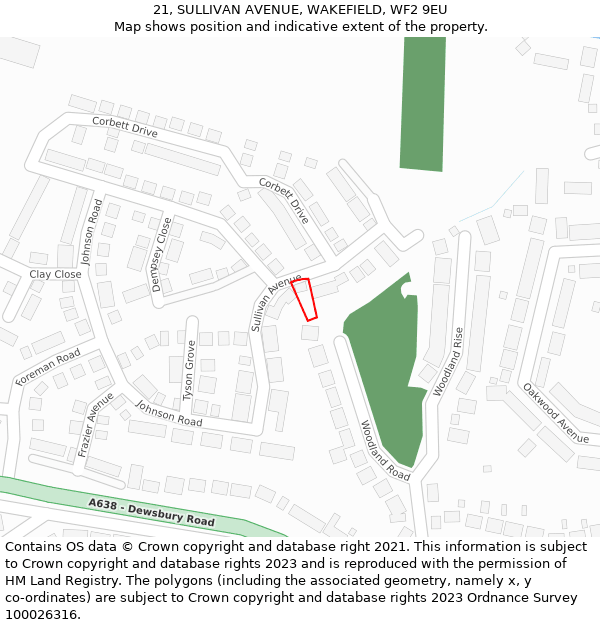 21, SULLIVAN AVENUE, WAKEFIELD, WF2 9EU: Location map and indicative extent of plot