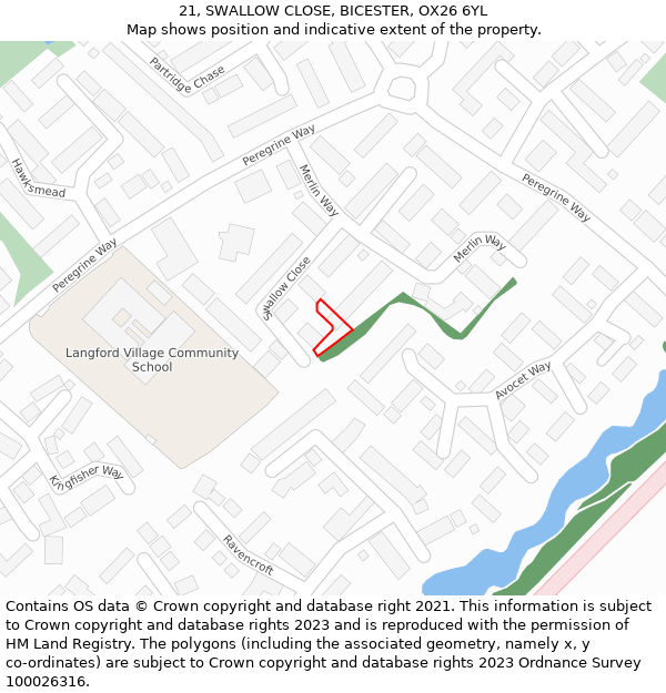 21, SWALLOW CLOSE, BICESTER, OX26 6YL: Location map and indicative extent of plot