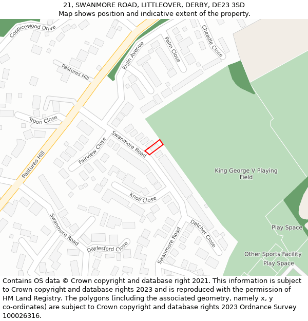 21, SWANMORE ROAD, LITTLEOVER, DERBY, DE23 3SD: Location map and indicative extent of plot