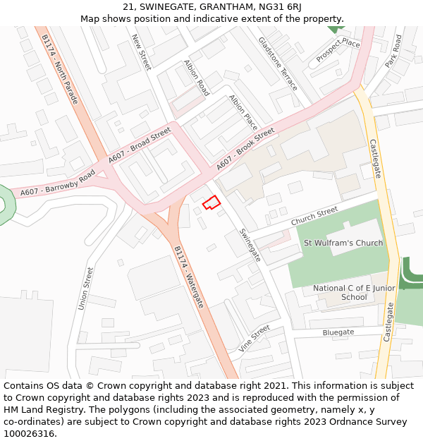 21, SWINEGATE, GRANTHAM, NG31 6RJ: Location map and indicative extent of plot