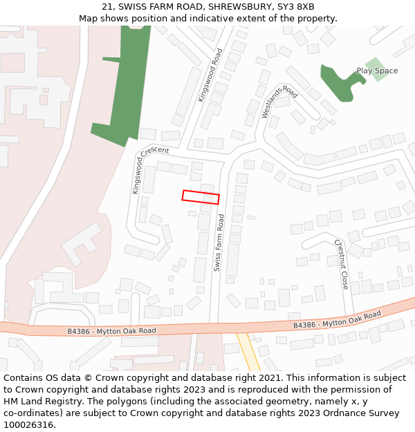 21, SWISS FARM ROAD, SHREWSBURY, SY3 8XB: Location map and indicative extent of plot