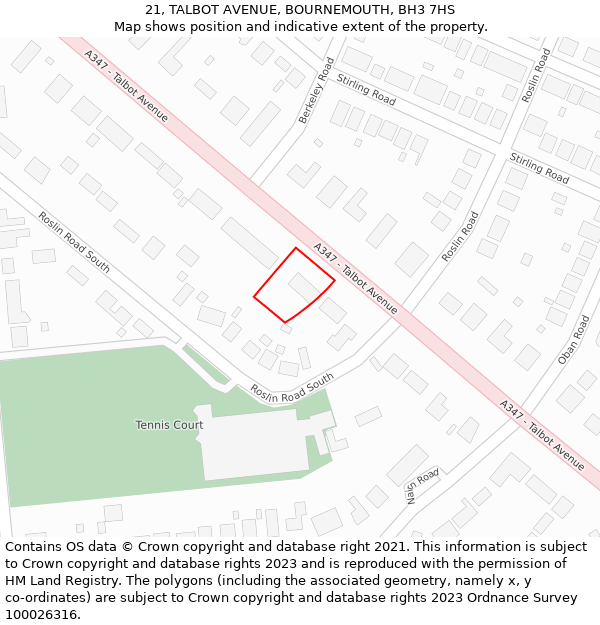 21, TALBOT AVENUE, BOURNEMOUTH, BH3 7HS: Location map and indicative extent of plot