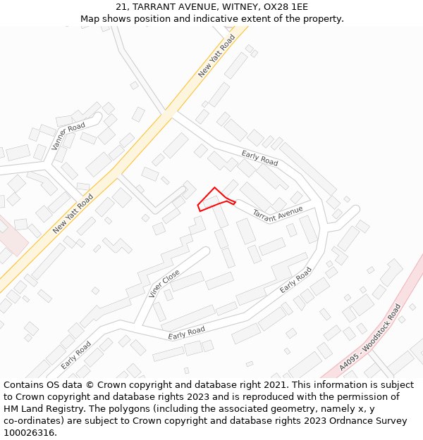 21, TARRANT AVENUE, WITNEY, OX28 1EE: Location map and indicative extent of plot